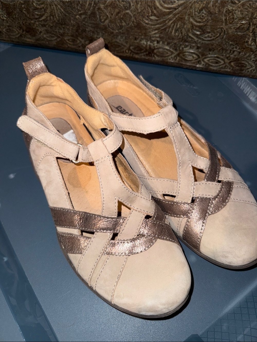 Earth Women’s Neutral & Metallic T-Strap Comfort Flats